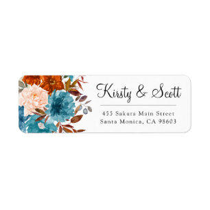 Watercolor Autumnal Flowers Weddding Address Label