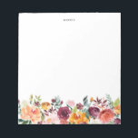 Watercolor Autums Blooms Fall Custom Notepad<br><div class="desc">Whimsical floral notepad featuring watercolor illustrations of orange and burgundy flowers with foliage garland.  This floral notepad will be perfect as a personalised gift. Personalise by adding a name or short phrase.</div>
