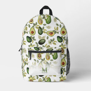 Watercolor Avocado Botanical Pattern Monogrammed Printed Backpack