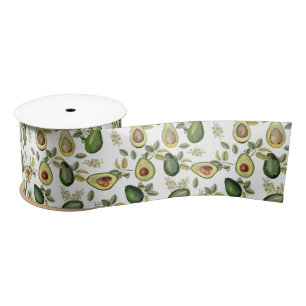 Watercolor Avocado Botanical Pattern Satin Ribbon