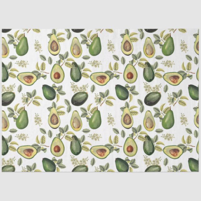 Watercolor Avocado Botanical Pattern Tissue Paper (Front)