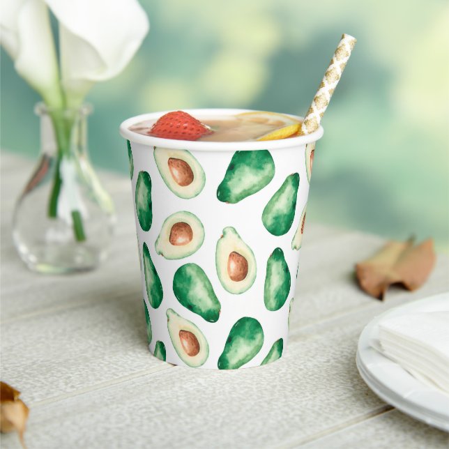 Watercolor Avocado Pattern Birthday Party Paper Cups (Insitu)