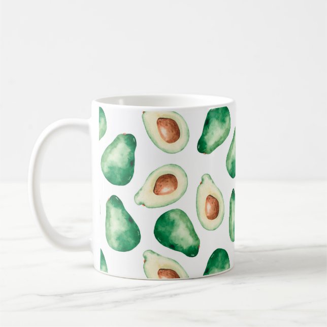 Watercolor Avocado Pattern Coffee Mug (Left)