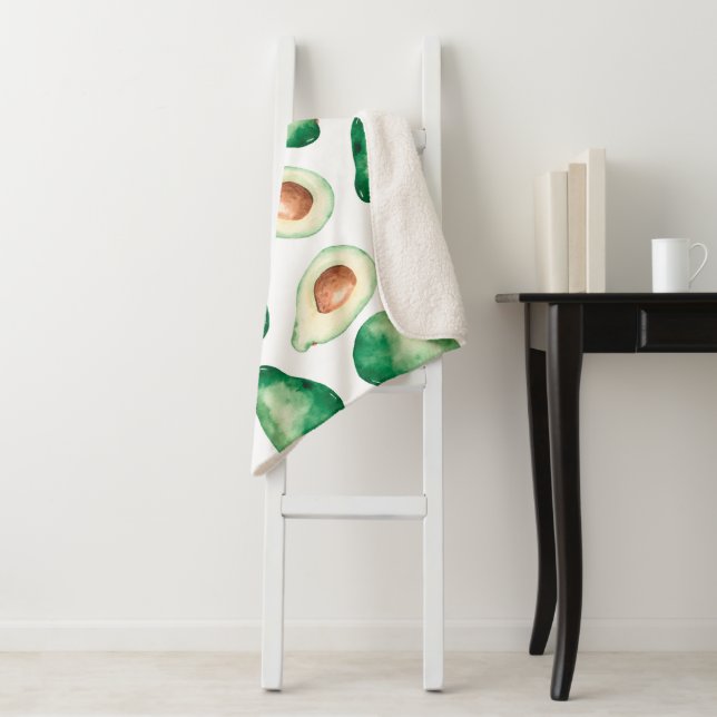 Watercolor Avocado Pattern Sherpa Blanket (In Situ)