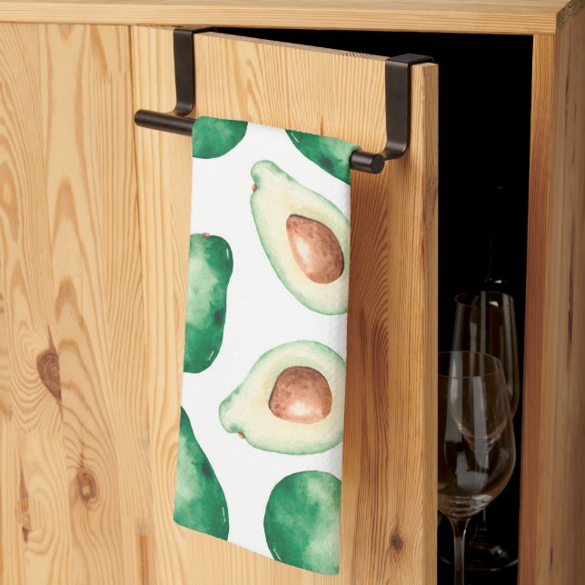 Watercolor Avocado Pattern Tea Towel (Thirds Fold)