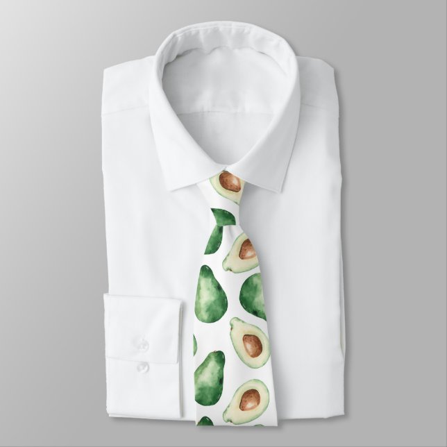 Watercolor Avocado Pattern Tie (Tied)
