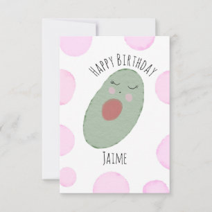 Watercolor Avocado Pink Dots Birthday Party Card