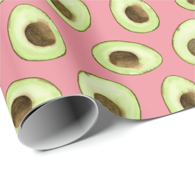 Watercolor Avocado Pink Wrapping Paper (Roll Corner)