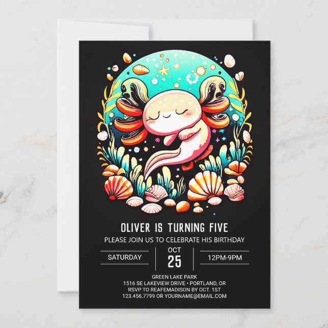 Watercolor Axolotl Elegant Birthday Invitation (Front)