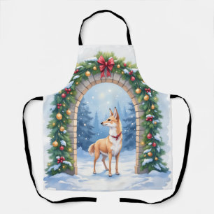 Watercolor Azawakh Snowy Stone Arch Christmas Apron