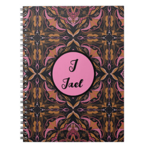 Watercolor Azulejo Black and Pink Spanish Notebook