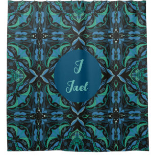 Watercolor Azulejo Black Spanish Personalised Shower Curtain