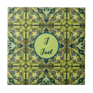Watercolor Azulejo Green Spanish Personalised  Tile