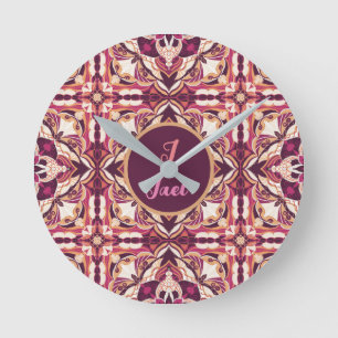Watercolor Azulejo Red Spanish Personalized Round Clock
