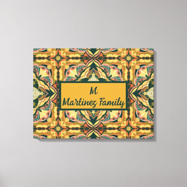 Watercolor Azulejo Spanish Tile Canvas Print (Front)