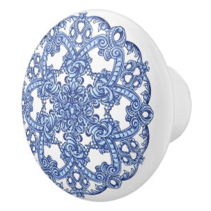 Watercolor Azulejos Portuguese Blue Capri Maiolica Ceramic Knob