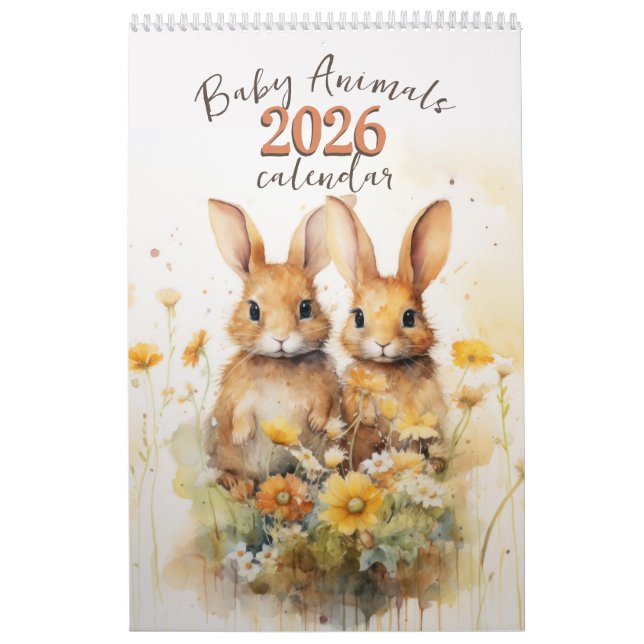 Watercolor Baby Animals 2026 Calendar (Cover)