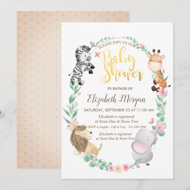 Watercolor Baby Animals  Dotted  Shower Invitation (Front/Back)