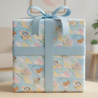 Watercolor Baby Animals Flying Wrapping Paper