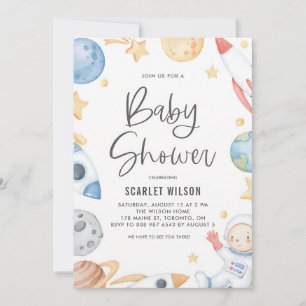 Watercolor Baby Astronaut Space Boy Shower Invitation