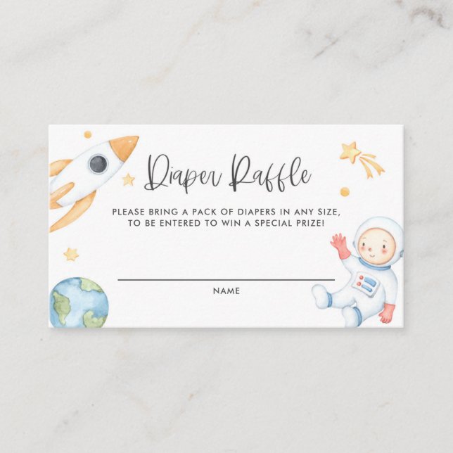Watercolor Baby Astronaut Space Diaper Raffle Card (Front)