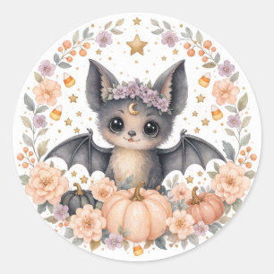Watercolor Baby Bat Party Classic Round Sticker