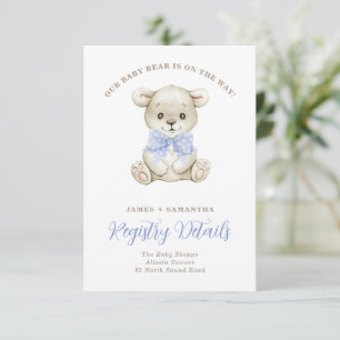 Watercolor Baby Bear Blue Bow QR Code Registry Announcement