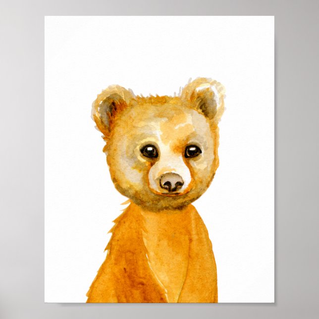 Watercolor Baby Bear Cub Nursery Child Woodland Poster (Front)