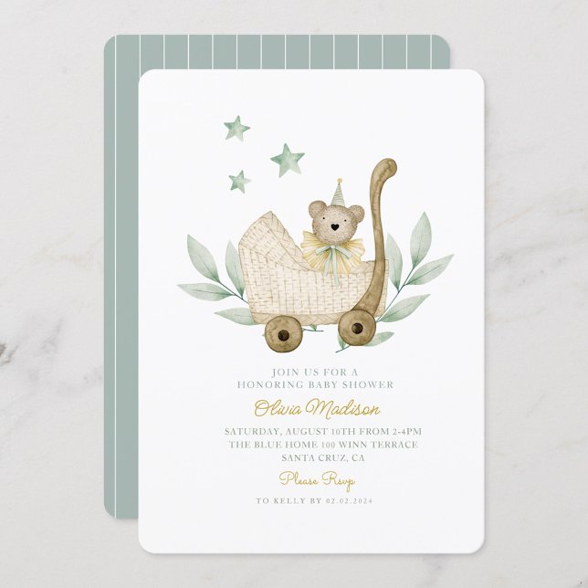 Watercolor Baby Bear Plant Flower Baby Shower Invitation (Creator Uploaded)