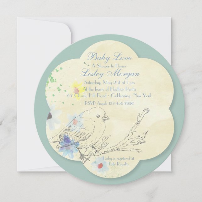 Watercolor Baby Bird BL Baby Shower Invitation (Front)