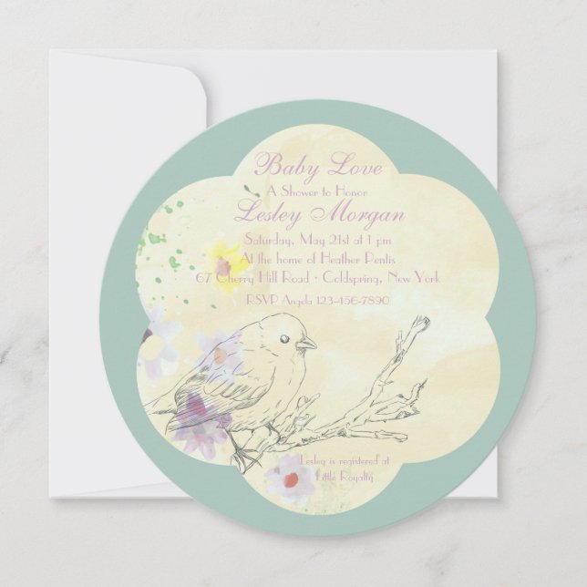 Watercolor Baby Bird PK Baby Shower Invitation (Front)