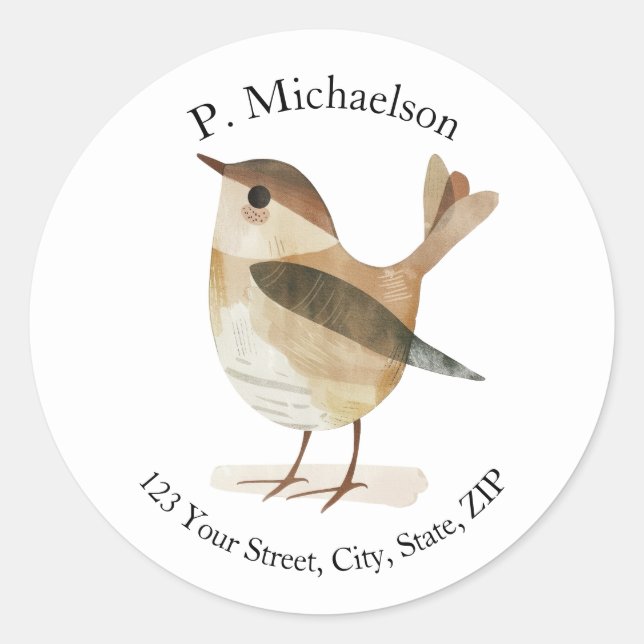 Watercolor Baby Bird Round Address Label  (Front)