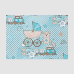 WATERCOLOR BABY BLUE TEDDY BEAR CARS BLOCKS TISSUE PAPER