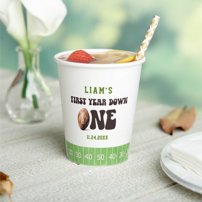 Watercolor Baby Boy Football First Year Down Paper Cups (Insitu)