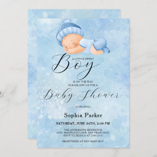 Watercolor Baby Boy Invitation