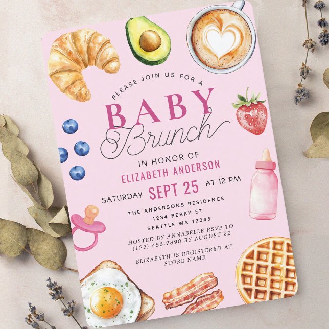  Watercolor Baby Brunch Girl Baby Shower Invitation (Creator Uploaded)