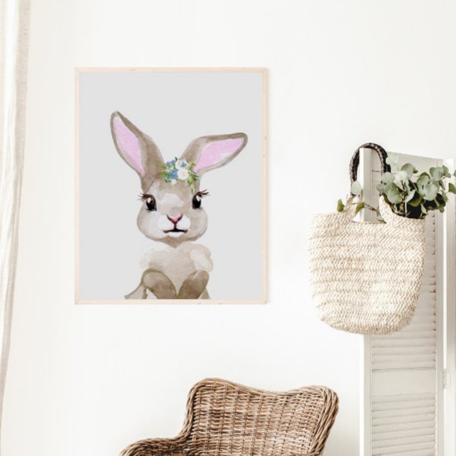 Watercolor Baby Bunny Cub Nursery Floral Woodland Poster (Creator Uploaded)