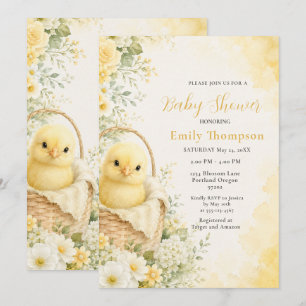 Watercolor Baby Chick Baby Shower Yellow Invitation