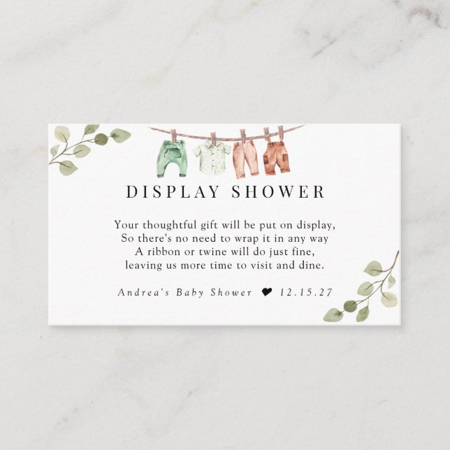 Watercolor Baby Clothes | Boho Boy Display Shower Enclosure Card (Front)