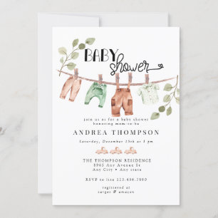 Watercolor Baby Clothes Boho BoyBaby Shower Invitation