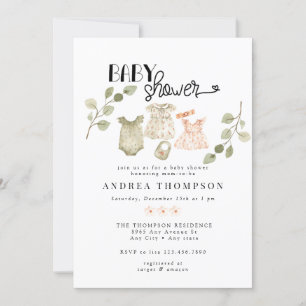Watercolor Baby Clothes Boho Girl Baby Shower Invitation