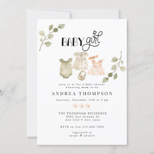 Watercolor Baby Clothes Boho Girl Baby Shower Invitation