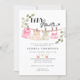 Watercolor Baby Clothes Boho Girl Baby Shower Invitation