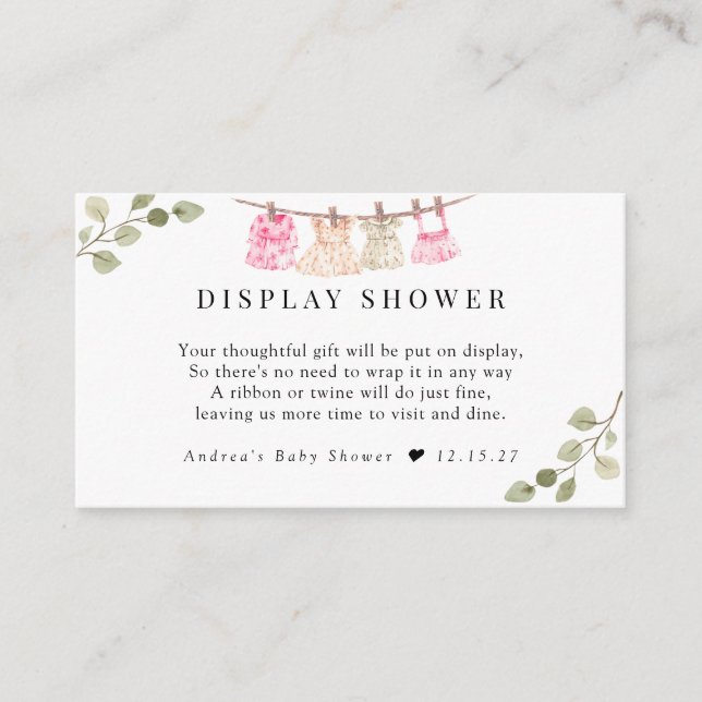 Watercolor Baby Clothes | Boho Girl Display Shower Enclosure Card (Front)