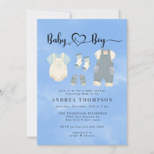 Watercolor Baby Clothes   Boy Baby Shower  Invitation