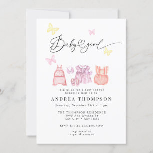 Watercolor Baby Clothes Girl Baby Shower Invitation