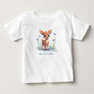 Watercolor Baby Deer Blue Flowers Baby T-Shirt