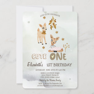 Watercolor Baby Deer Green 1st  Invitation