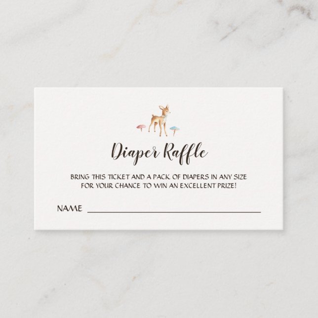 Watercolor Baby Deer Mushrooms Diaper Raffle Enclosure Card (Front)