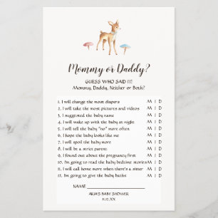 Watercolor Baby Deer Mushrooms Mommy or Daddy Game Flyer